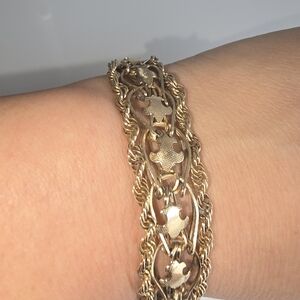 Vintage 1960's  Fleur De Lis & Rope Chain Bracelet 14K Yellow Gold, 20.92 Grams